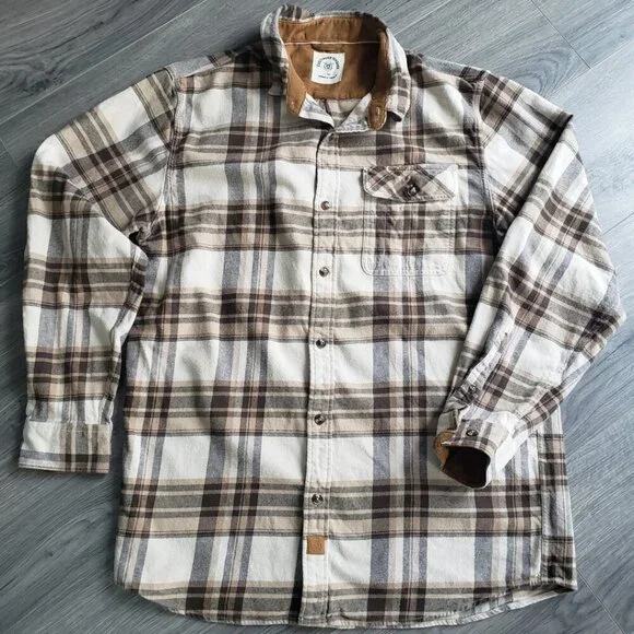 Dubinik Flannel Customized Version Brown Plaid Button Up Classic Warm Men's L - Picture 7 of 12